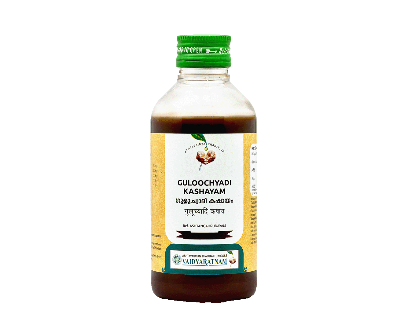 **ALT Text:** `Vaidyaratnam Guloochyadi Kashayam 200 ml Ayurvedic Herbal Decoction`